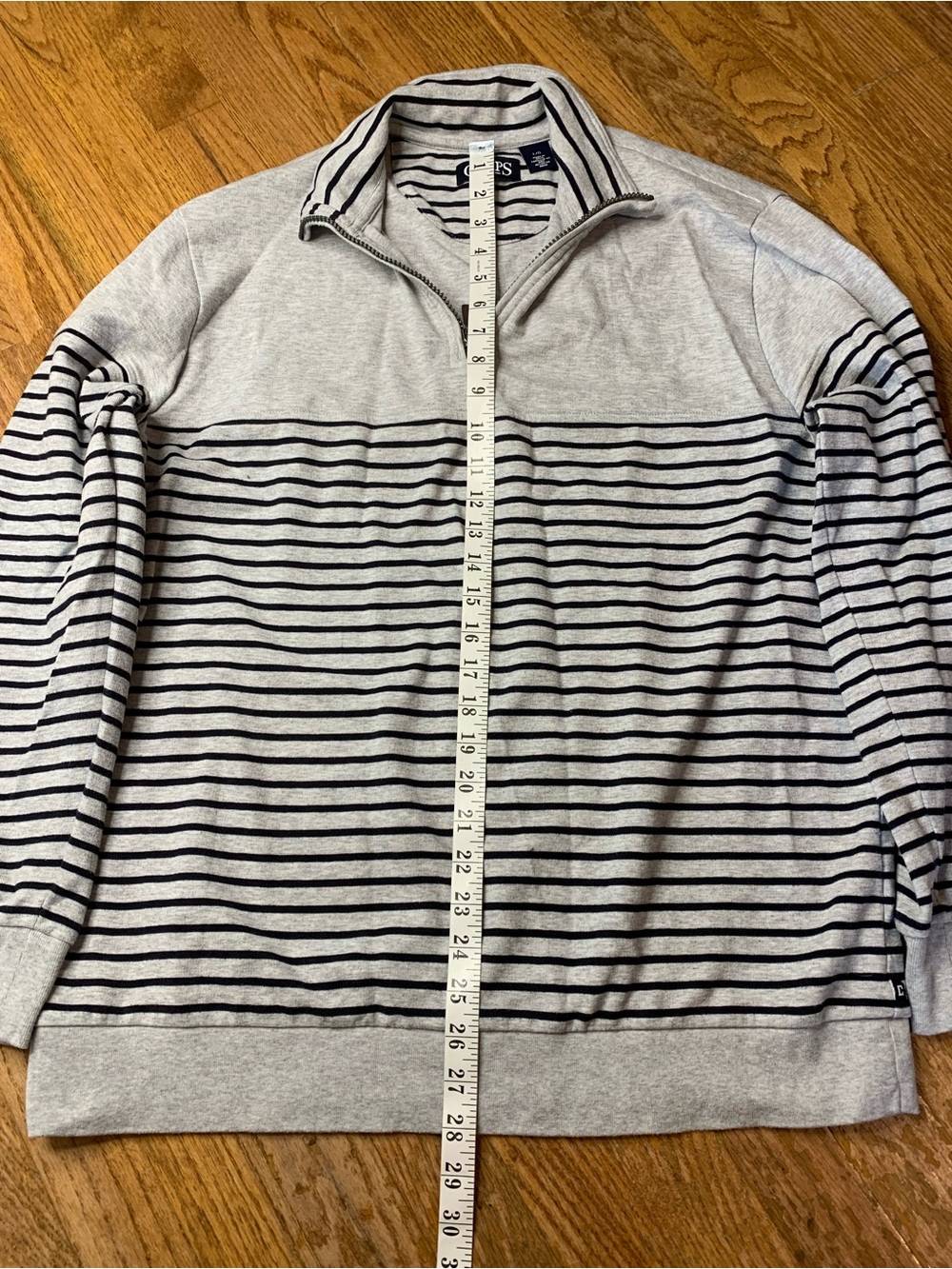 14. CHAPS Grey & Black Striped Quarter Zip Long Sleeve Pullover Size L - Picture 6 of 8